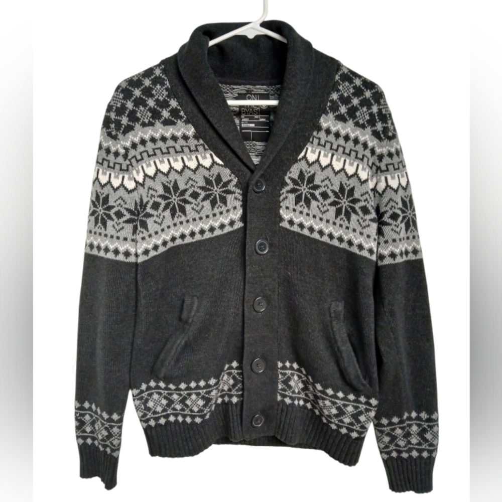On The Byas Shawl Collar - Gray Patterned Men's Cardigan sweater S